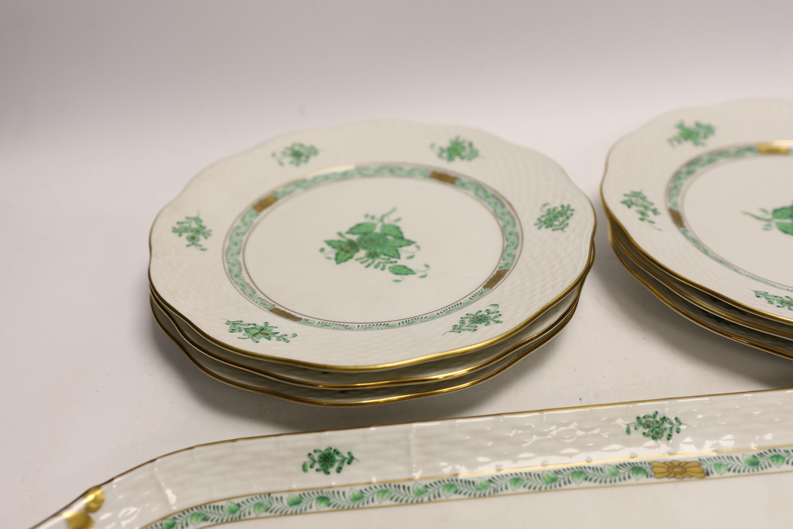 Six Herend plates and an entree tray